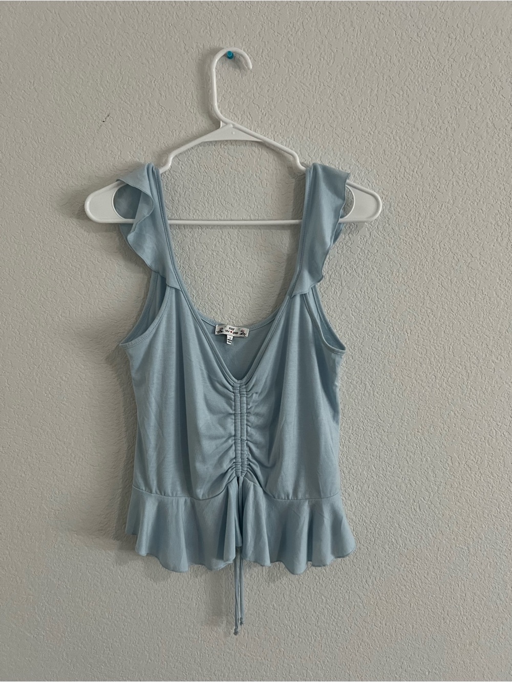 Forever 21 Light Blue Ruffle-Shoulder Drawstring Camisole